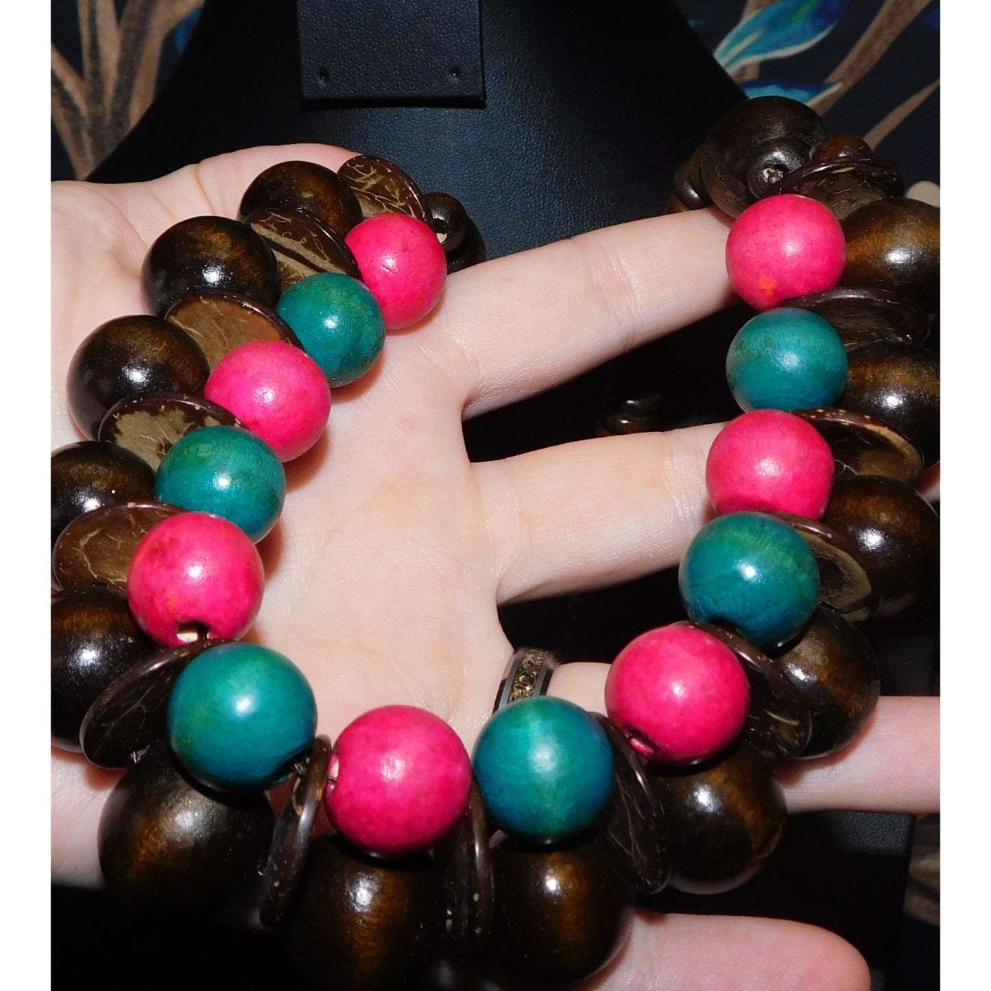 Vintage Wooden Beaded Statement  Necklace