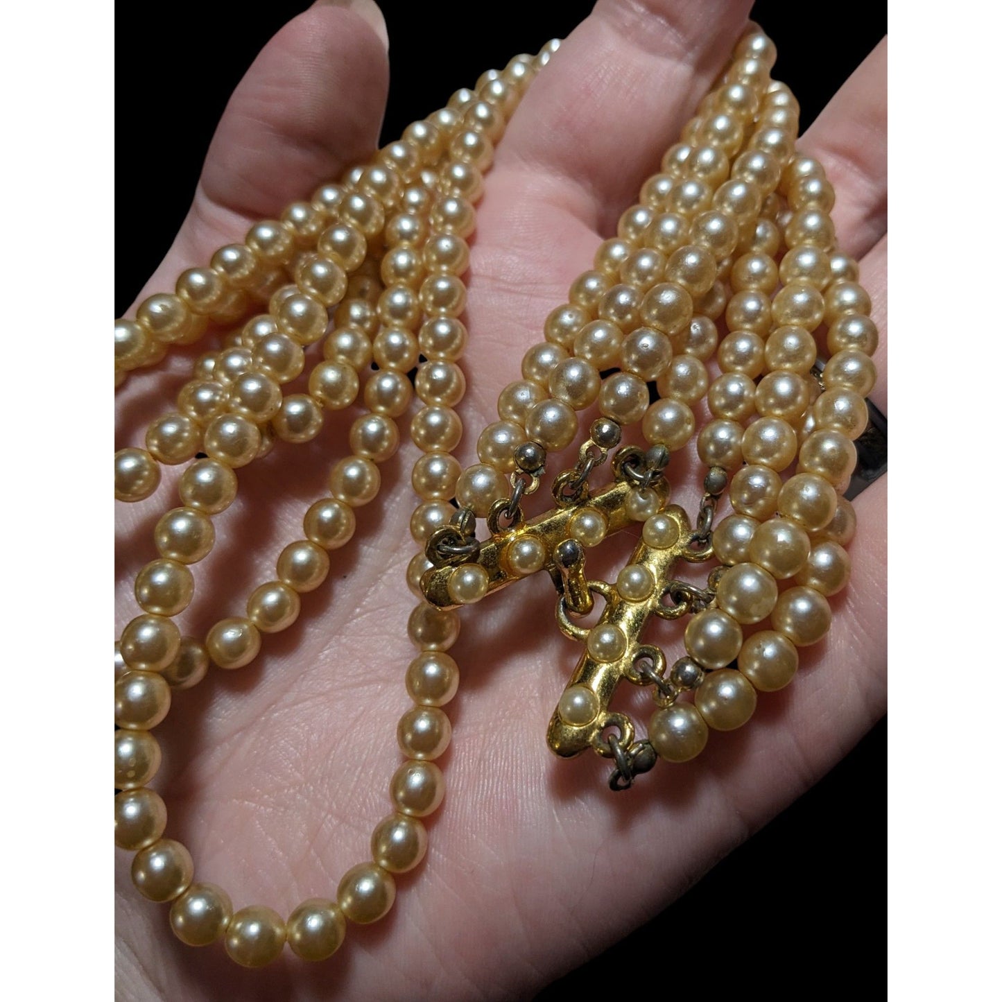 Vintage Gold Faux Pearl Multilayer Necklace