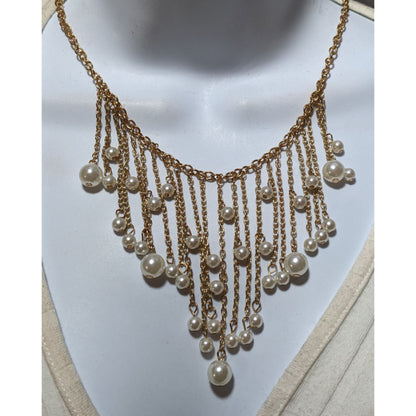 Elegant Glam Gold Chain Pearl Fringe Necklace