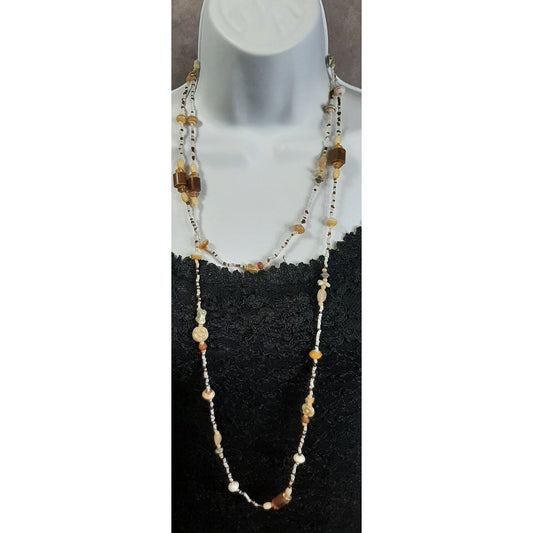 Vintage Bohemian Beaded Necklace With Natural Stone Accents And Earthy Tones