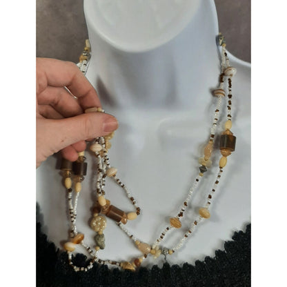 Vintage Bohemian Beaded Necklace With Natural Stone Accents And Earthy Tones
