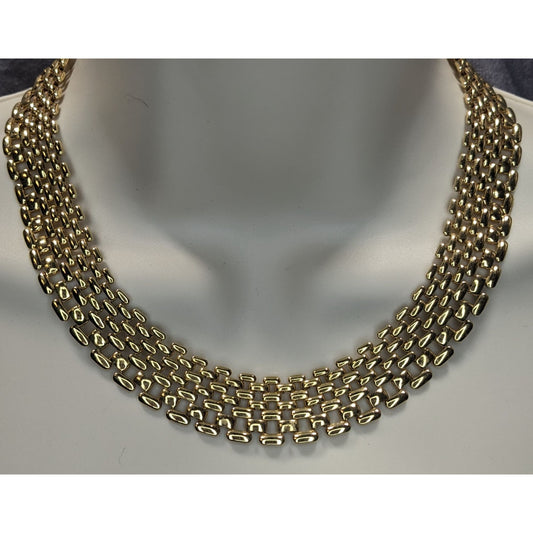 Vintage Elegant Panther Link Gold-Tone Choker Necklace With Snap Lock Closure