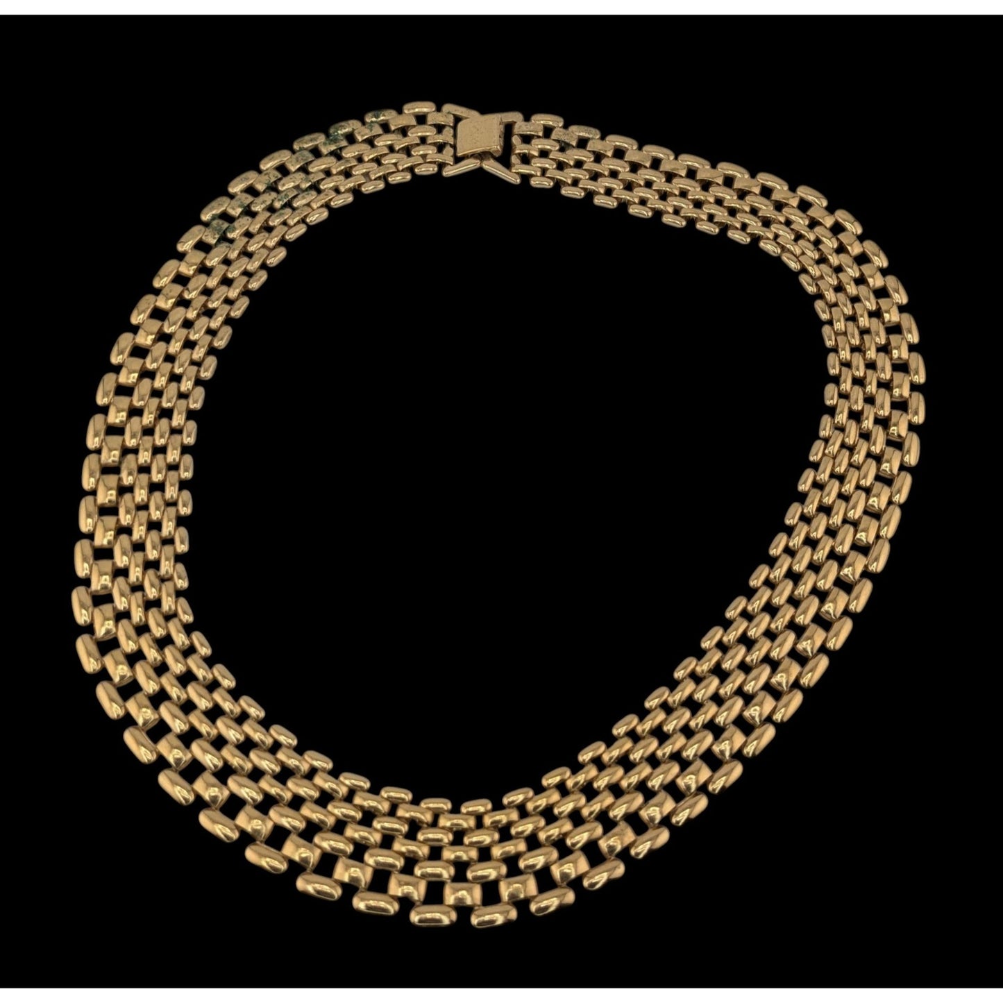 Vintage Elegant Panther Link Gold-Tone Choker Necklace With Snap Lock Closure