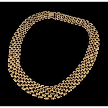 Vintage Elegant Panther Link Gold-Tone Choker Necklace With Snap Lock Closure