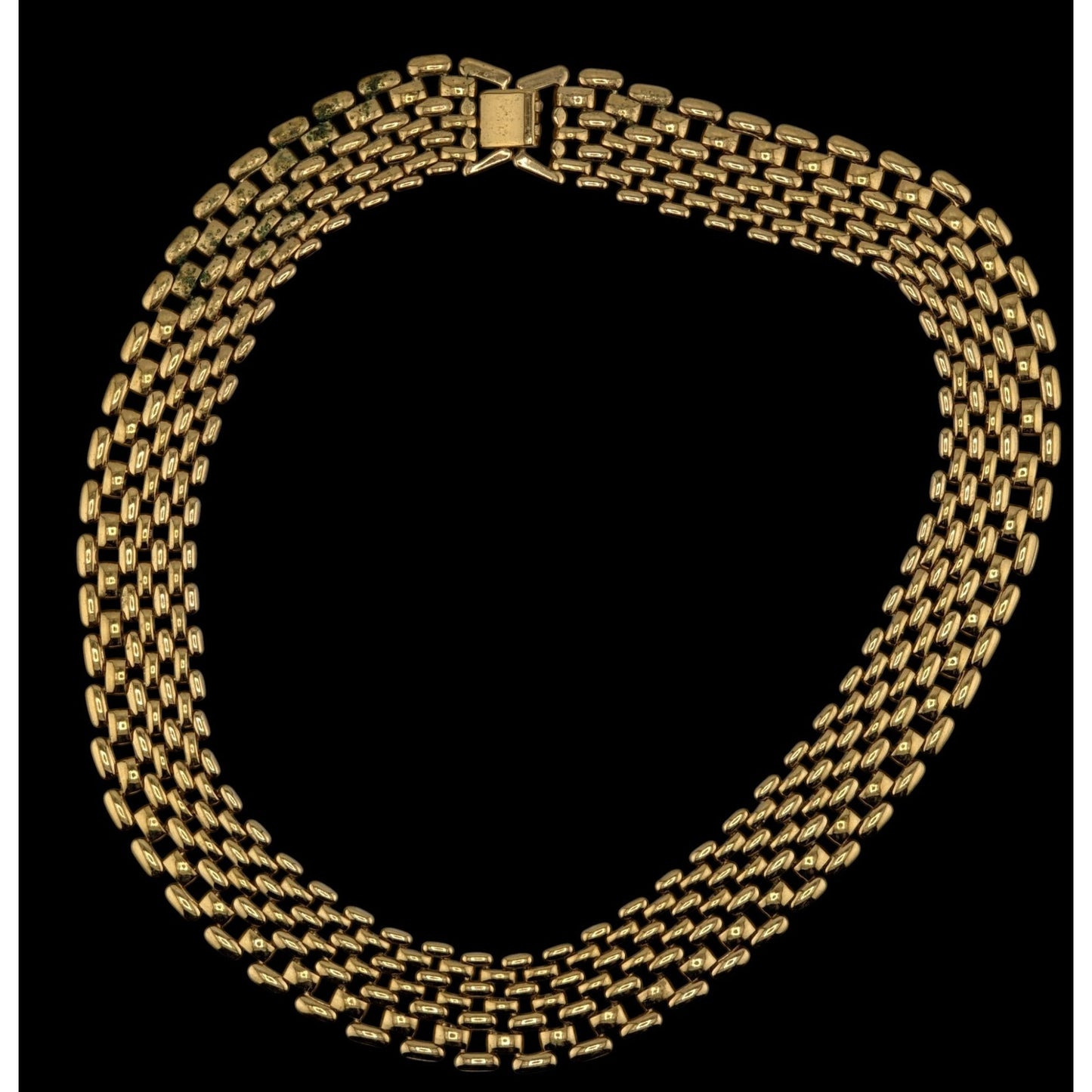 Vintage Elegant Panther Link Gold-Tone Choker Necklace With Snap Lock Closure