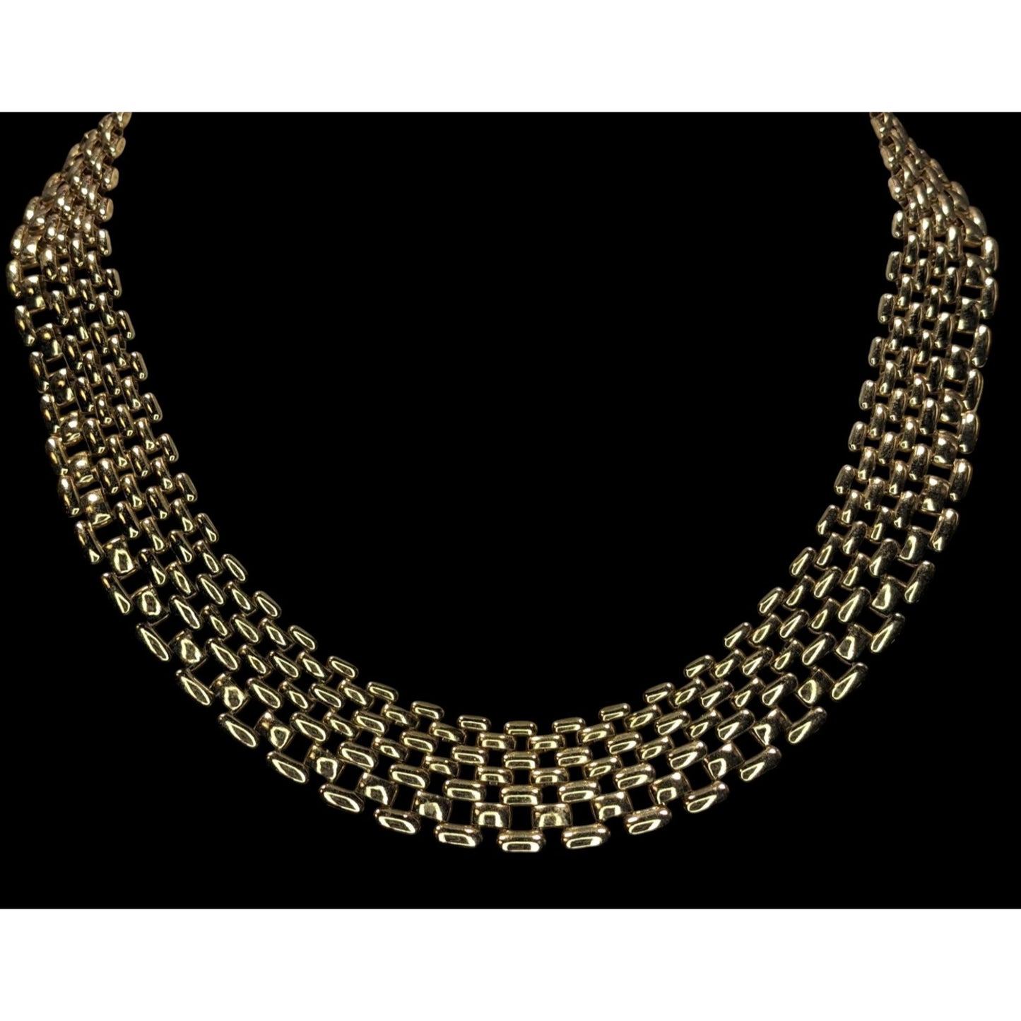 Vintage Elegant Panther Link Gold-Tone Choker Necklace With Snap Lock Closure