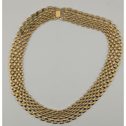 Vintage Elegant Panther Link Gold-Tone Choker Necklace With Snap Lock Closure