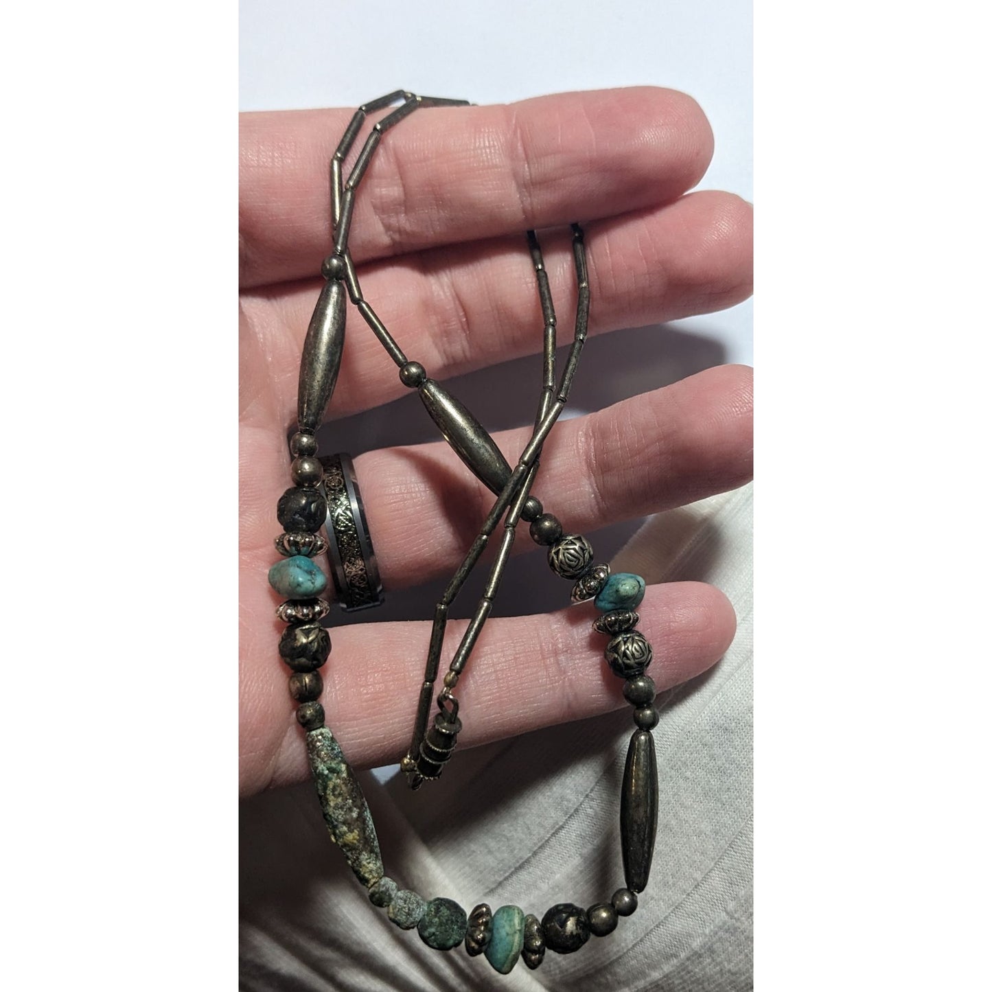 Silver Turquoise Beaded Necklace