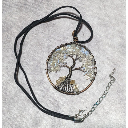 Moonstone Chip Tree Of Life Pendant Necklace