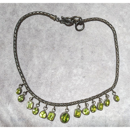 Vintage Sterling Silver Peridot Gemmed Fringe Necklace