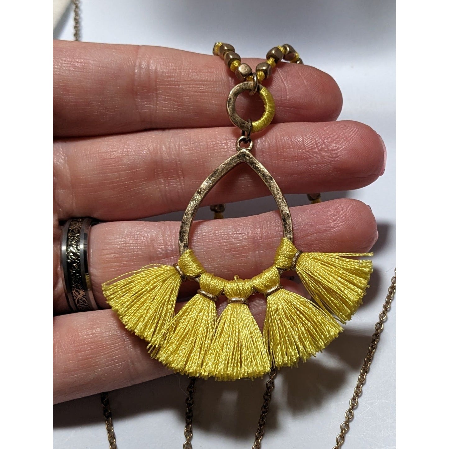 Yellow Tassel Pendant Necklace