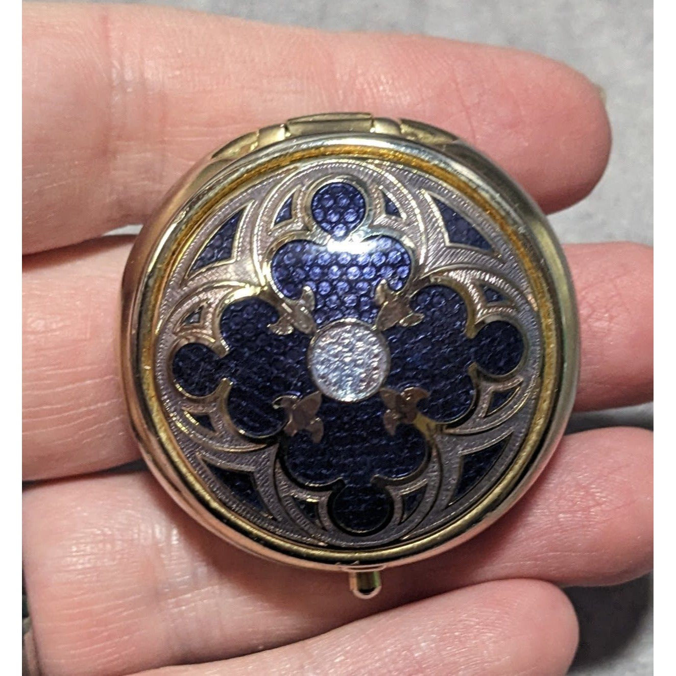 Vintage Purple Enamel Floral Pillbox