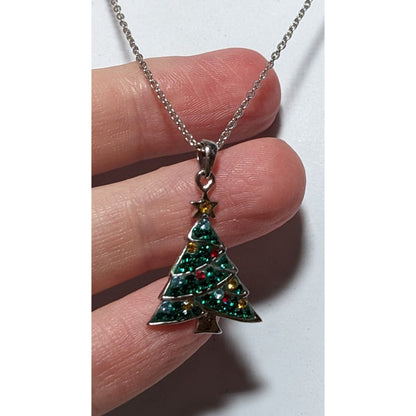 Minimalist Rhinestone Christmas Tree Necklace