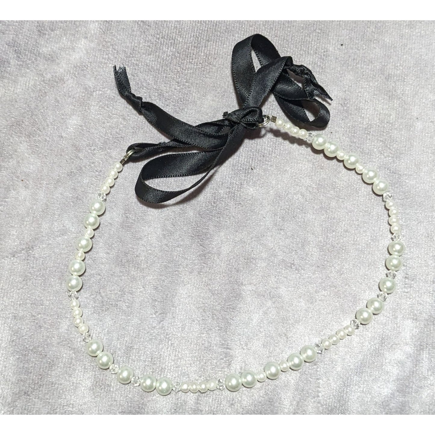 Tie On Faux Pearl Glass Beaded  Necklace