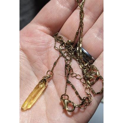 Yellow Crystal Pendant Gold Lariat Necklace