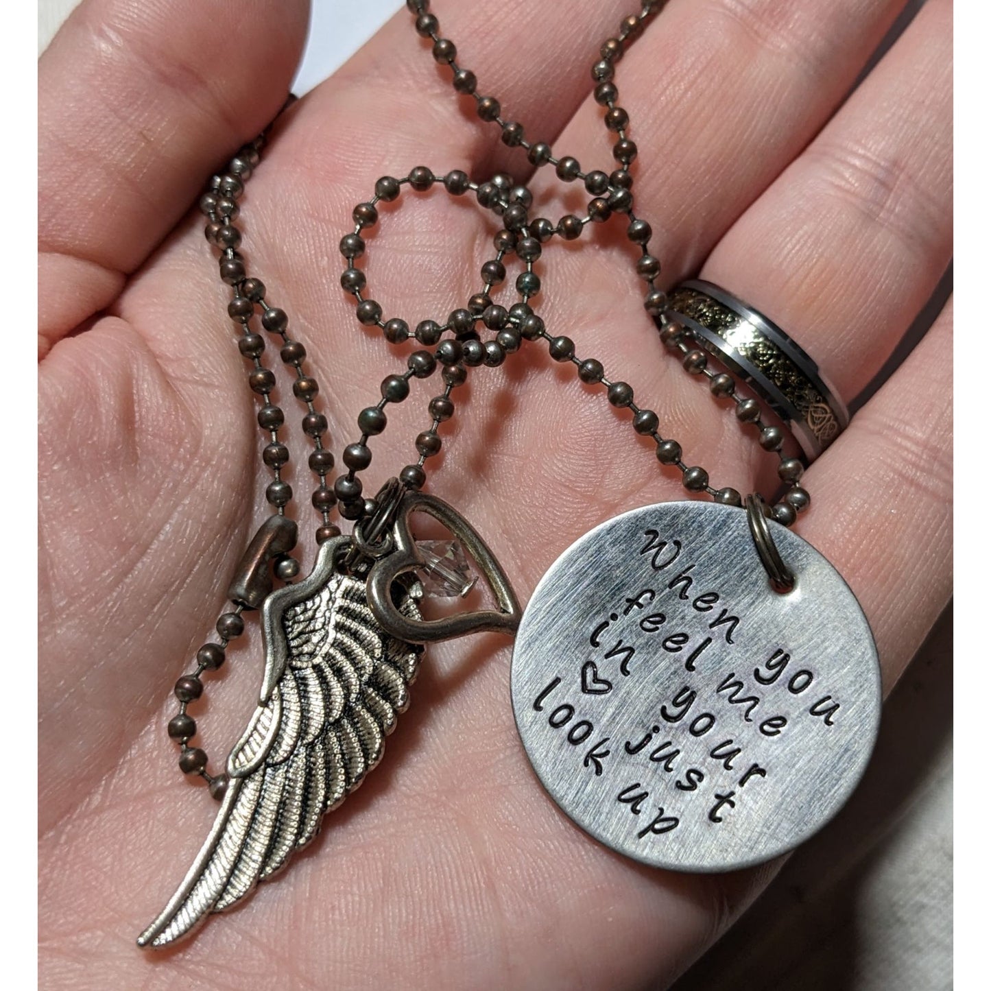 Handmade Silver Angel Wing Charm Necklace