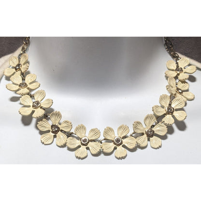 Vintage Cream Floral Necklace With Rhinestones