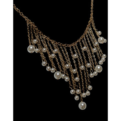 Elegant Glam Gold Chain Pearl Fringe Necklace