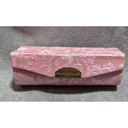 Pink Floral Brocade Mirrored Lipstick Case