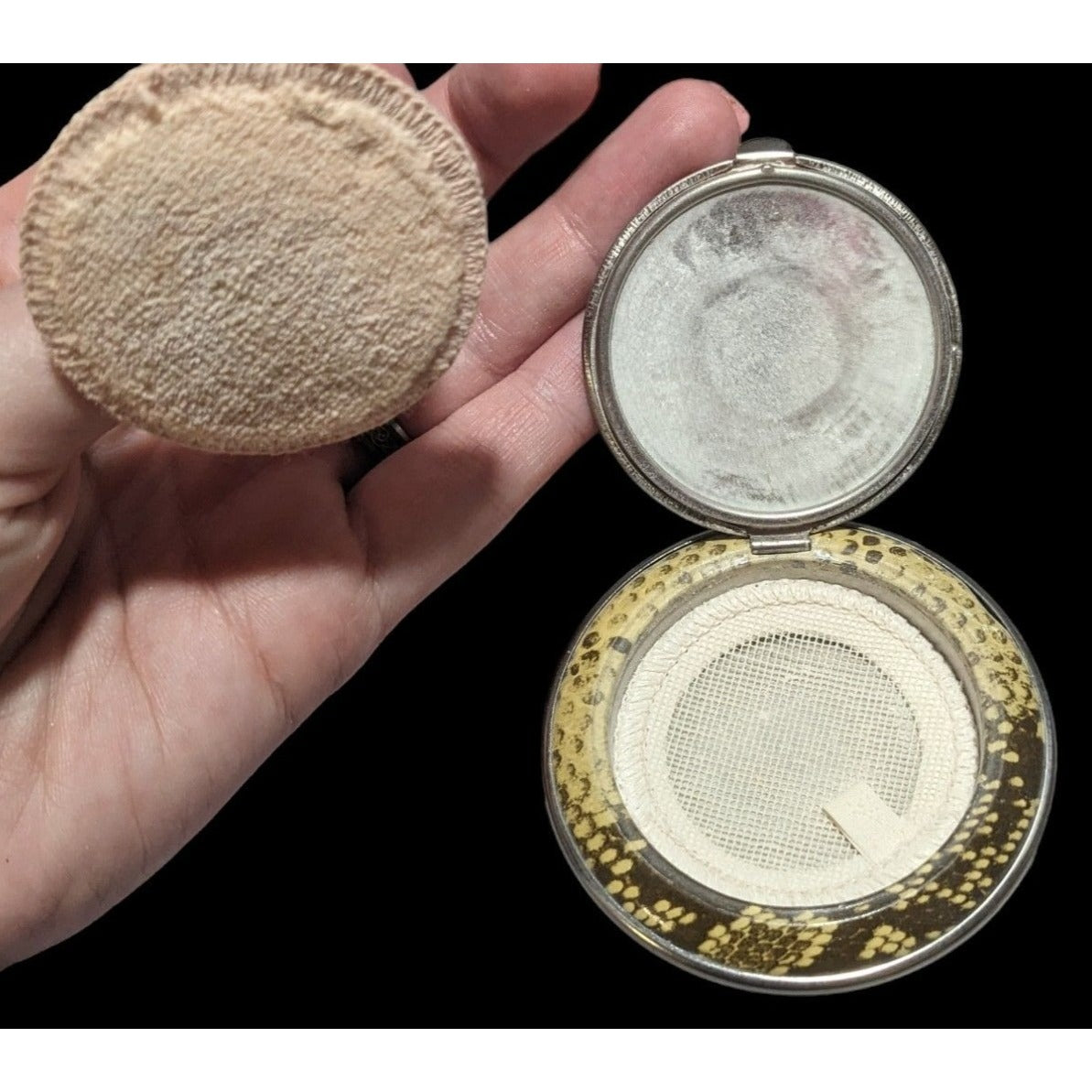 Vintage Snake Print Victorian Picture Powder Compact