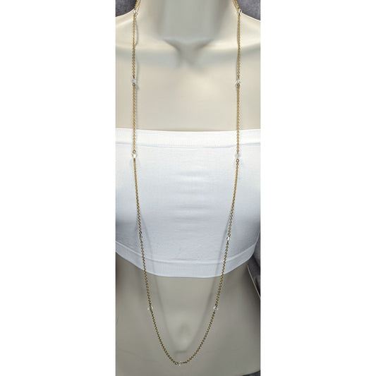 Gold Tone Aurora Borealis Crystal Station Necklace Elegant Sparkly Jewelry