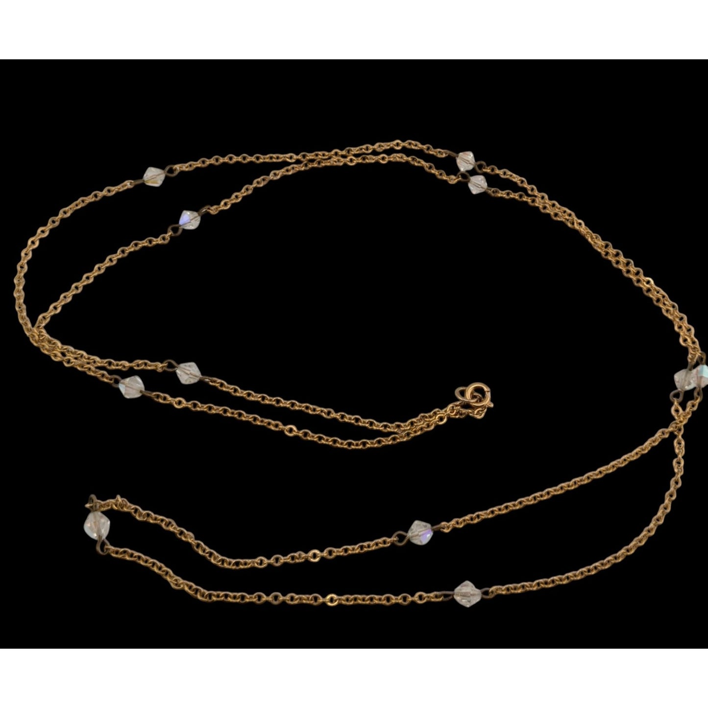 Gold Tone Aurora Borealis Crystal Station Necklace Elegant Sparkly Jewelry