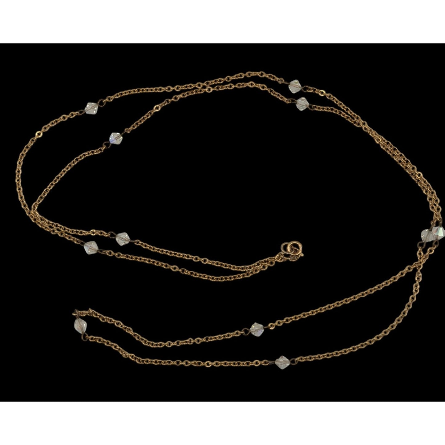 Gold Tone Aurora Borealis Crystal Station Necklace Elegant Sparkly Jewelry