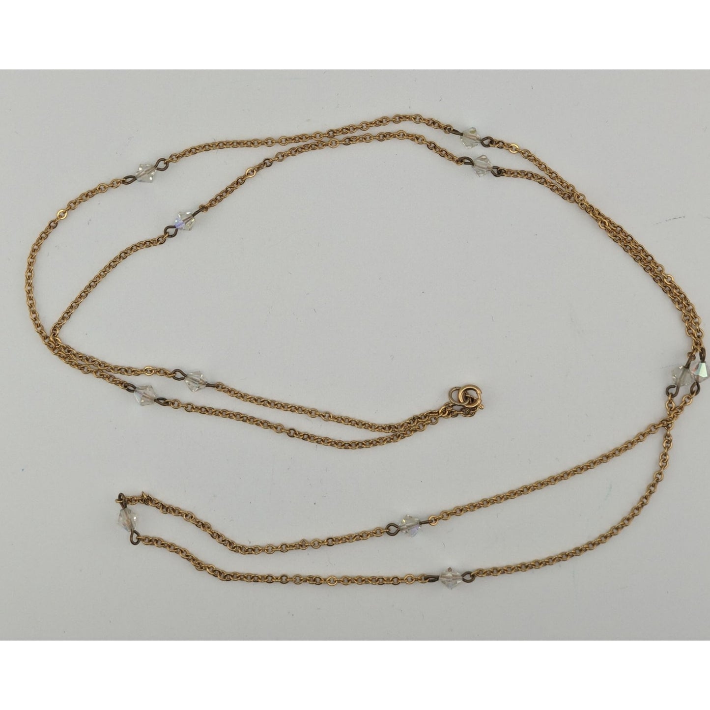 Gold Tone Aurora Borealis Crystal Station Necklace Elegant Sparkly Jewelry