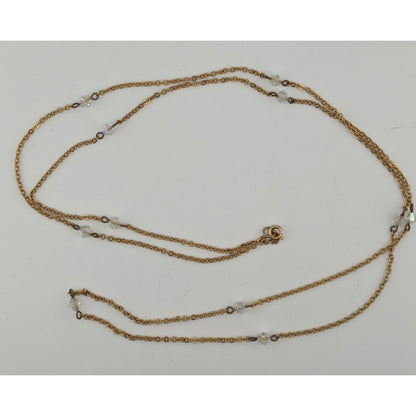 Gold Tone Aurora Borealis Crystal Station Necklace Elegant Sparkly Jewelry