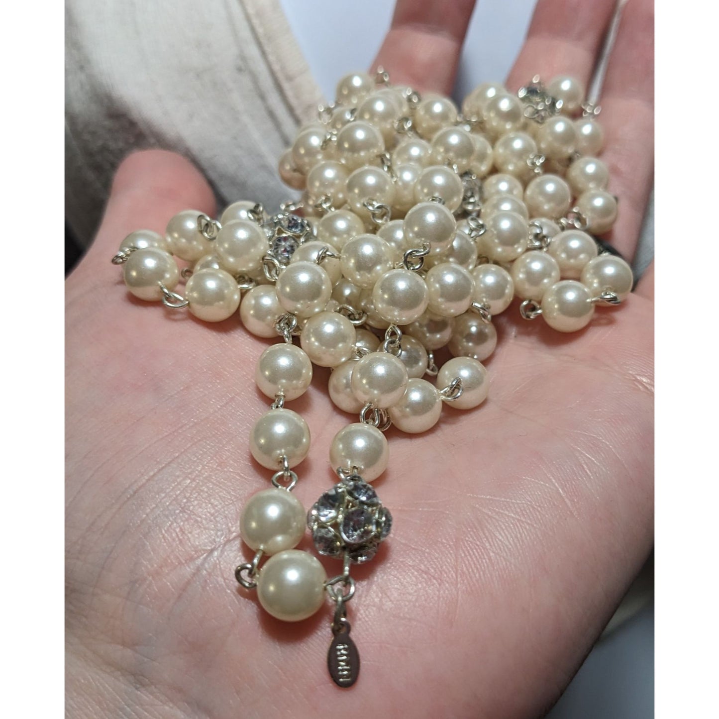 Vintage Roman Pearl Rhinestone Opera Necklace