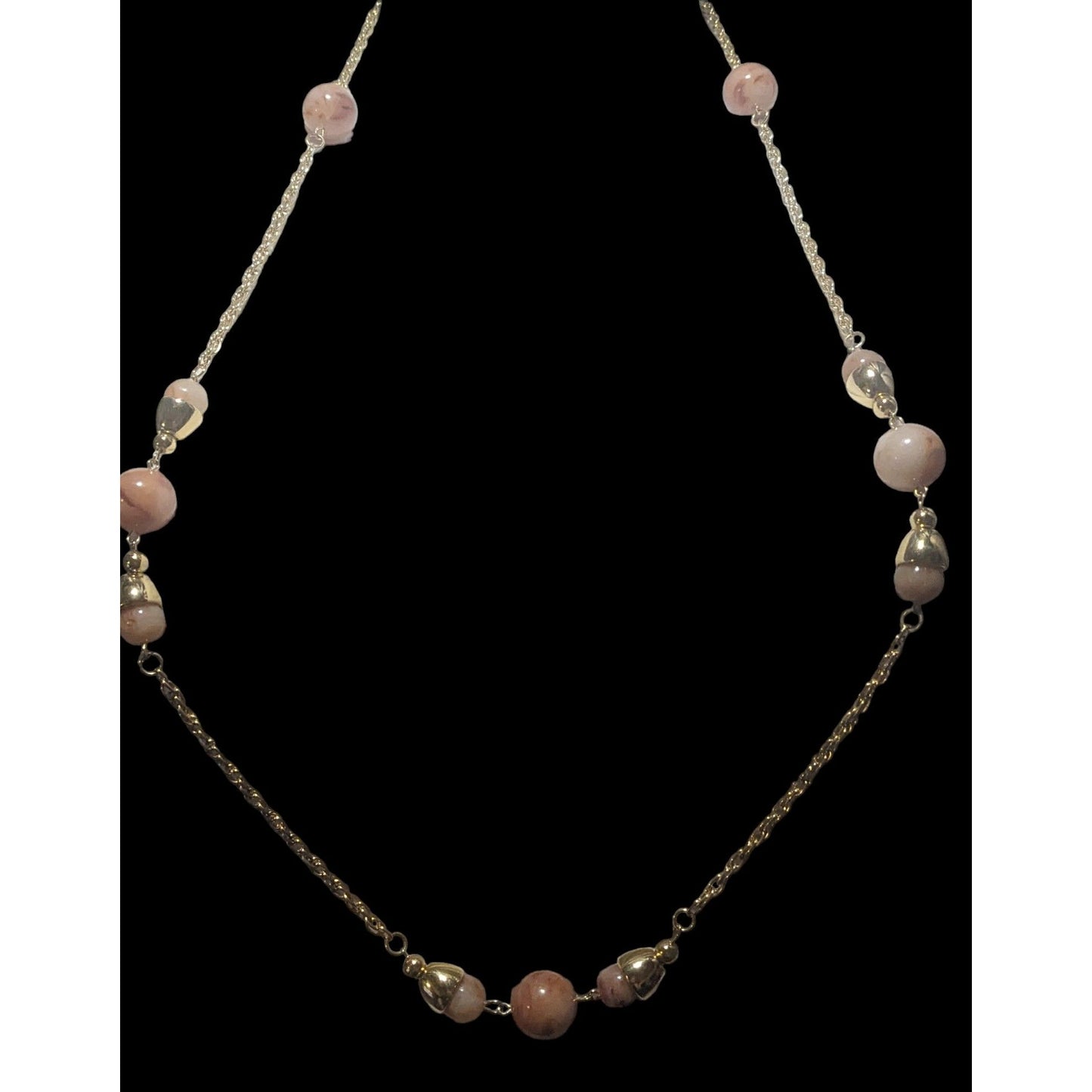 Vintage Gold-Tone Chain Necklace With Pink Beads