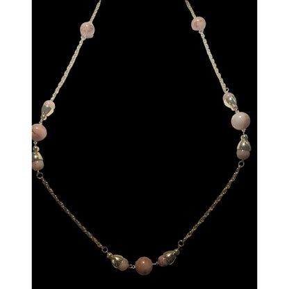 Vintage Gold-Tone Chain Necklace With Pink Beads