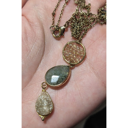 Gemstone Druzy Multilayer Charm Necklace