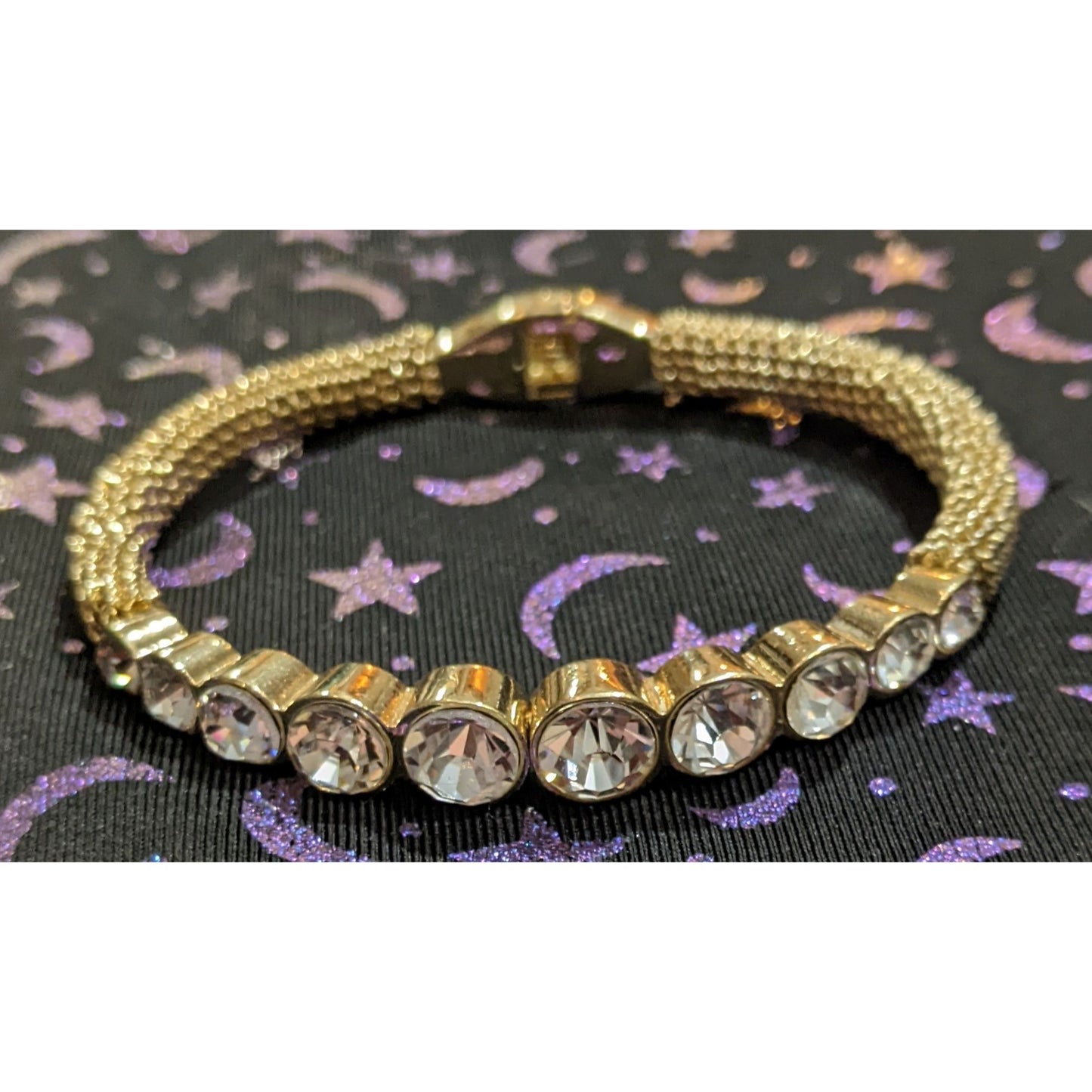 Gold Rhinestone Gemmed Statement Bracelet