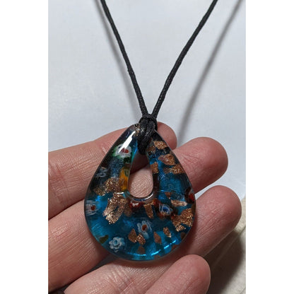 Blue Millefiori Glass Blue Teardrop Necklace