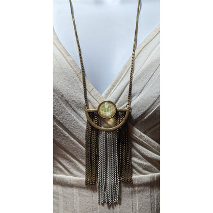 Lucky Brand Retro Geometric Fringe Pendant Necklace