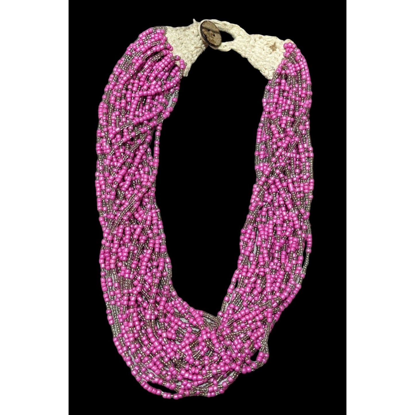 Retro Pink Beaded Multilayer Glass Necklace