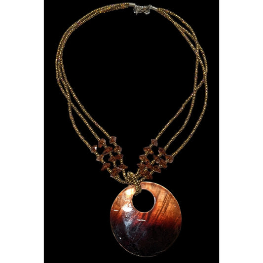 Mermaidcore Brown Beaded Shell Pendant Necklace