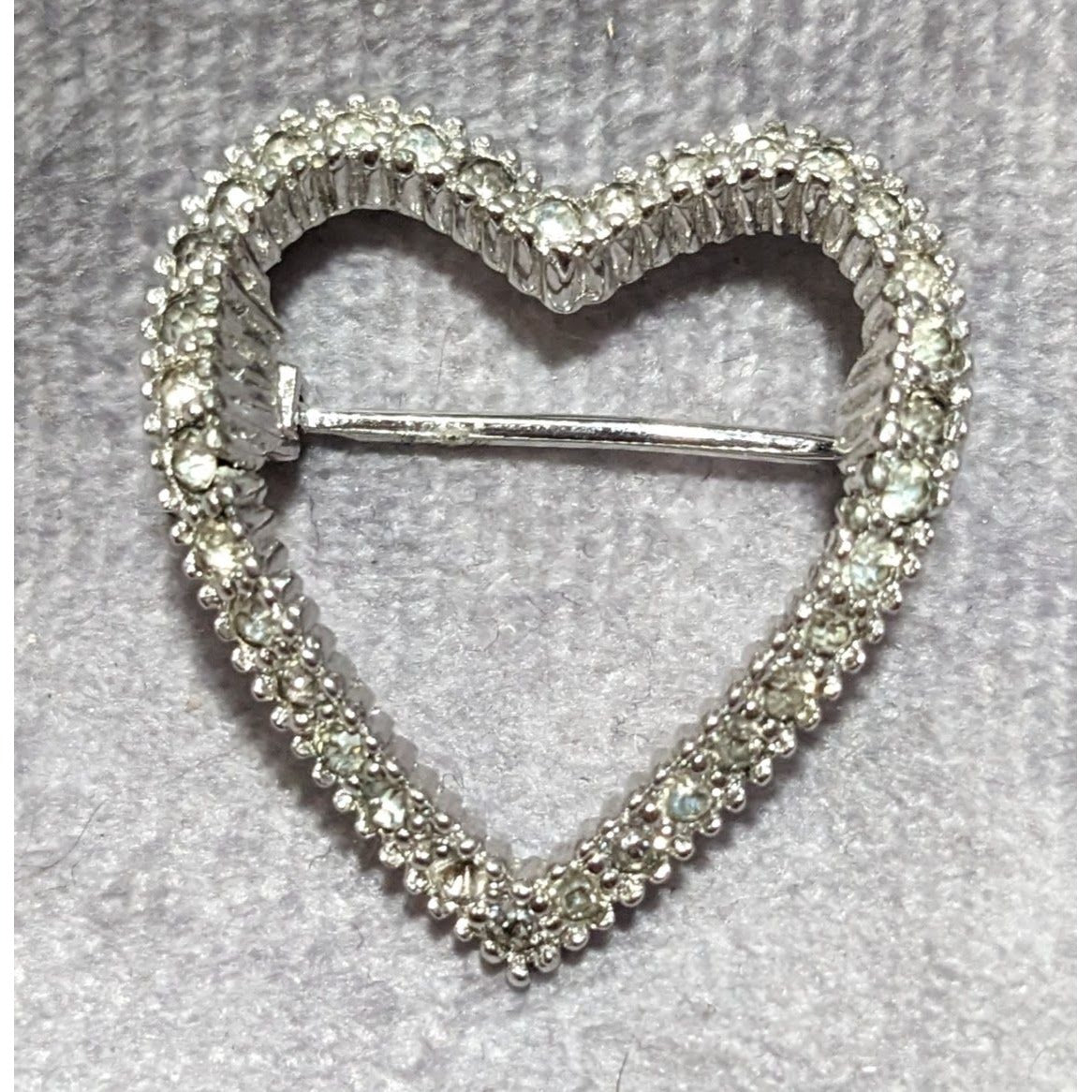 Vintage Jomaz Silver Rhinestone Heart Brooch