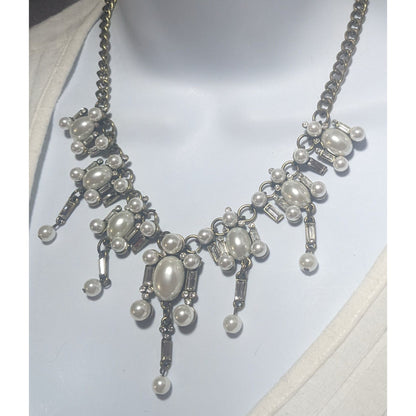 Vintage Rhinestone Pearl Bridal Necklace