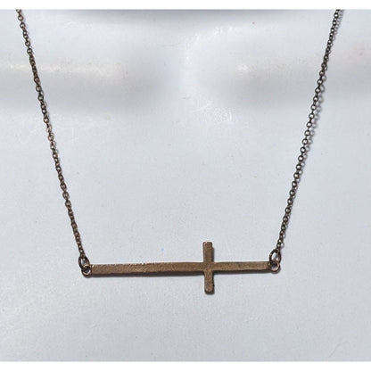 Antiqued Gold Sideways Cross Pendant Necklace