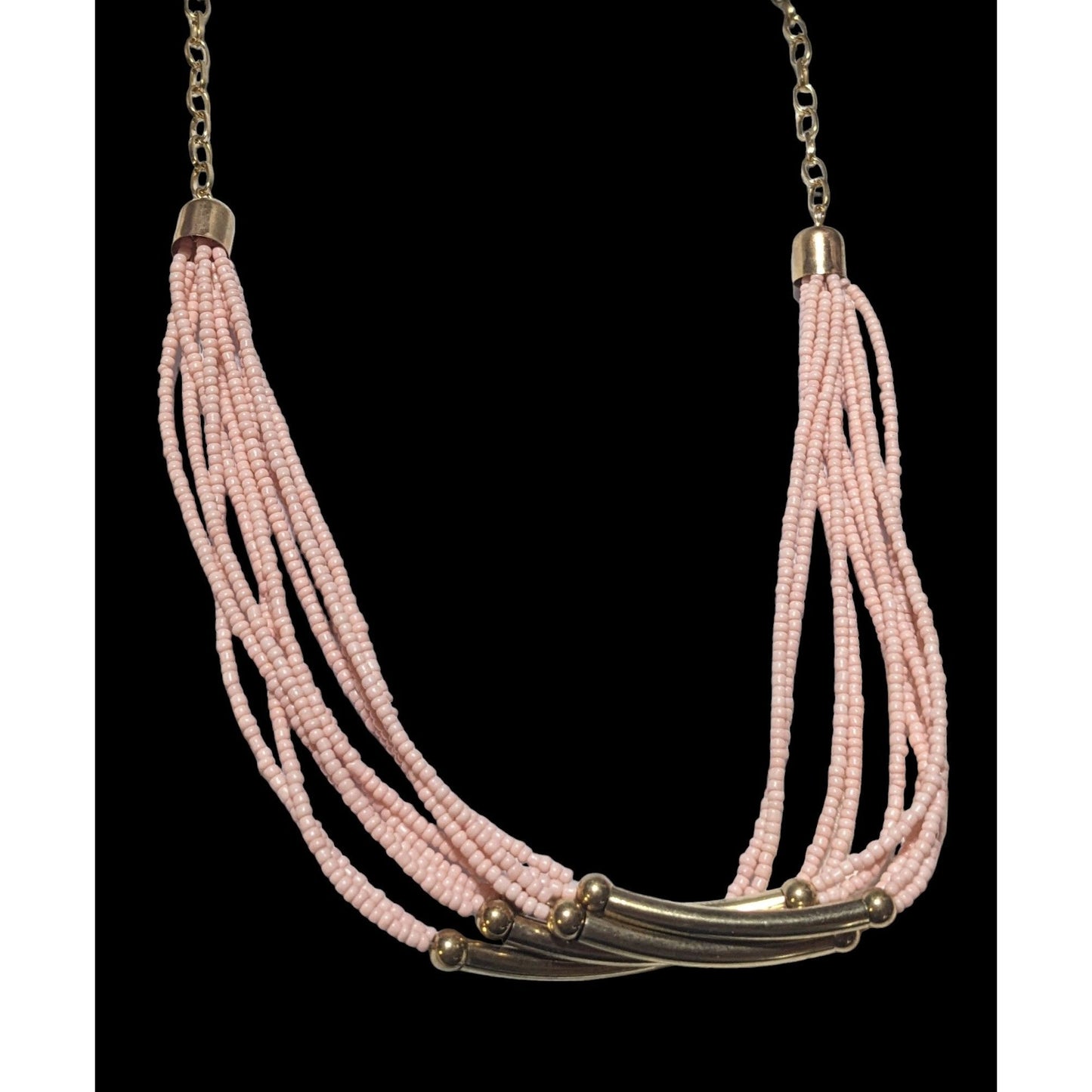 Pink And Gold Retro Multilayer Beaded Necklace