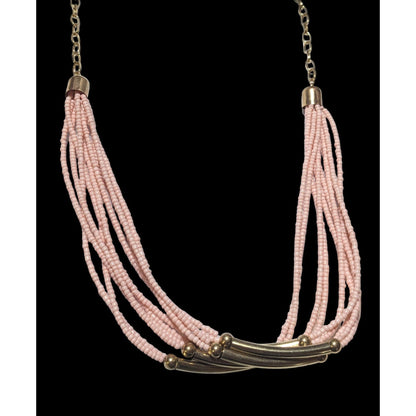 Pink And Gold Retro Multilayer Beaded Necklace