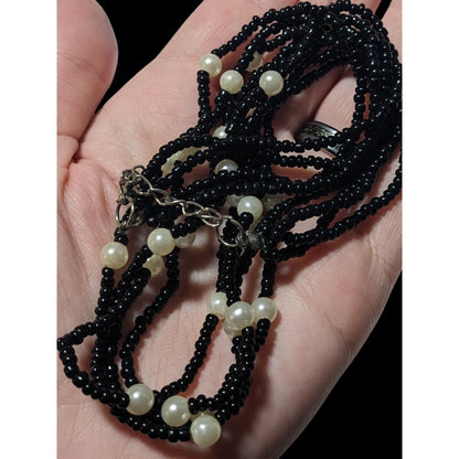 Black Glass Pearl Beaded Multilayer Necklace