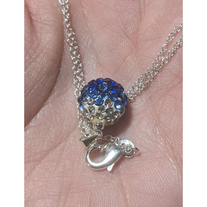 Sterling Blue And White Rhinestone Pendant Necklace