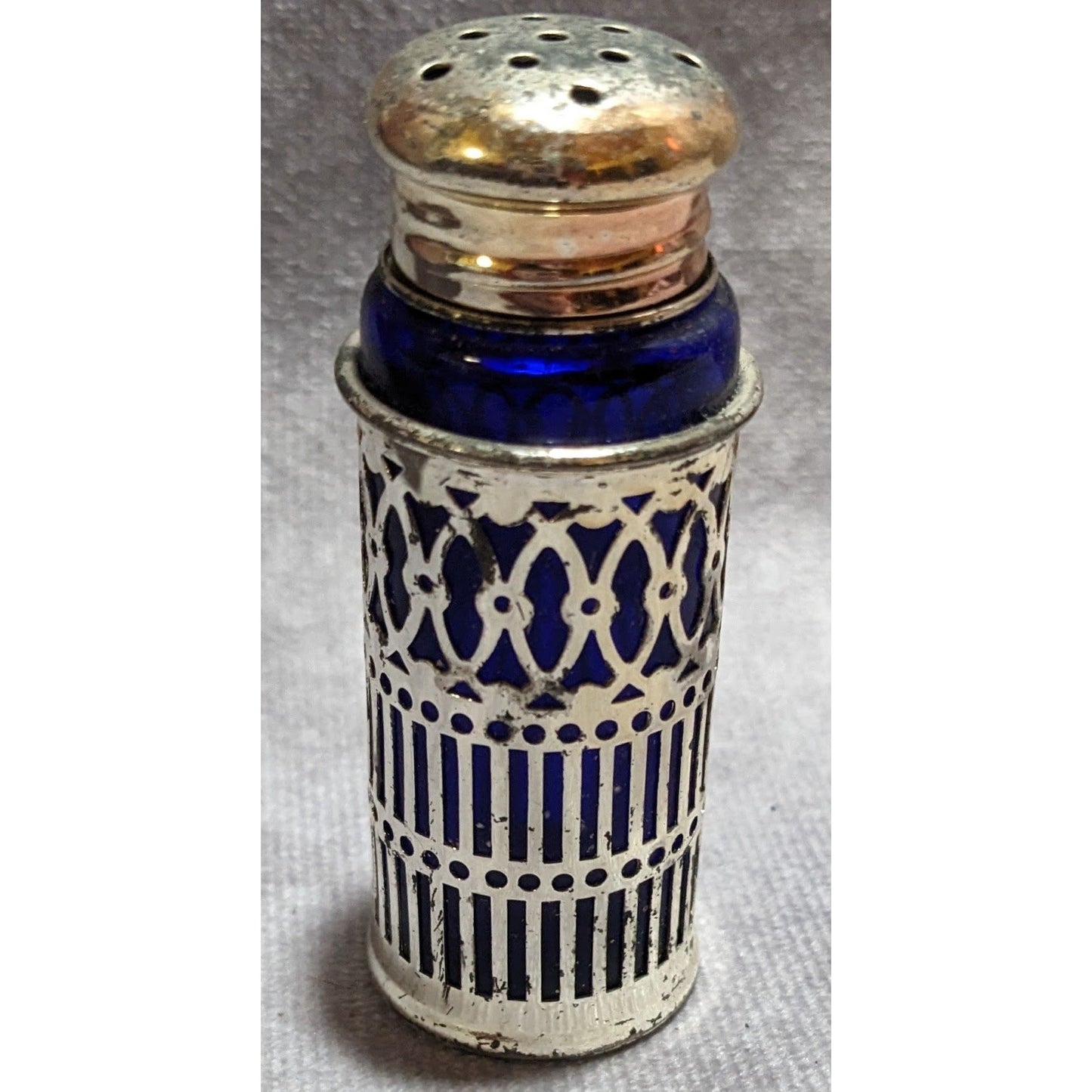 Vintage Rogers Silver Plate Cobalt Glass Salt Shaker