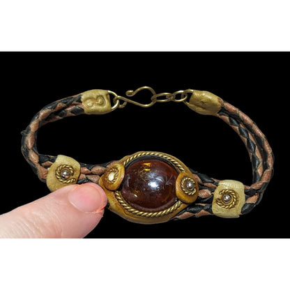 Steampunk Braided Leather Glass Bracelet