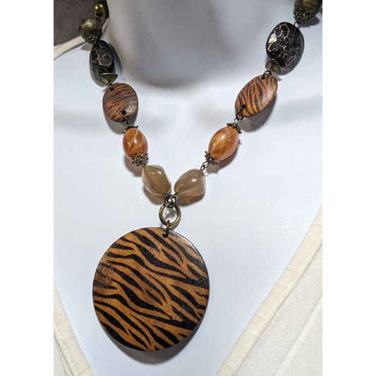 Tiger Wood Beaded Necklace