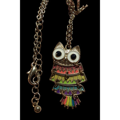 Rainbow Articulated Owl Necklace