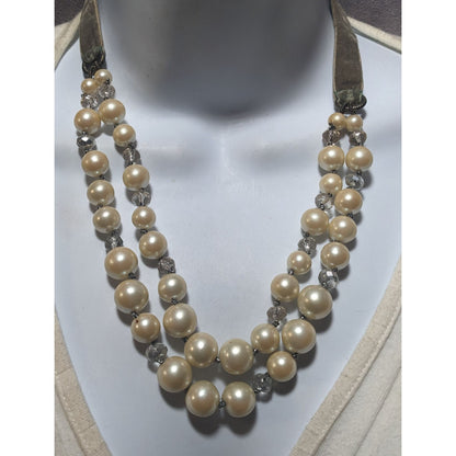 Vintage Monet Green Velvet And Pearl Necklace